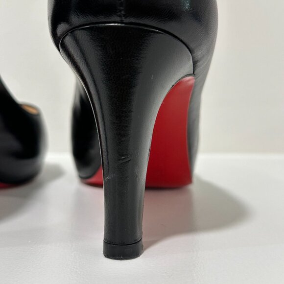 Christian Louboutin Black Leather Platform Peep Toe Heels Pumps Size 38.5 - Picture 7 of 16